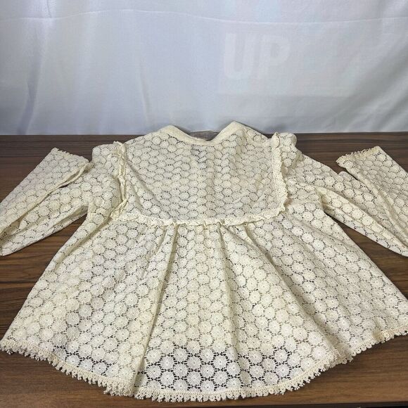 Free People Blouse Ivory Victorian Ruffle Lace Floral JacketCrochet Brass Med. - Picture 6 of 16